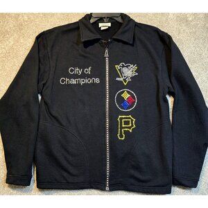 Pittsburgh City of Champions Pirates Steelers Penguins Rhinestone Jacket Women M